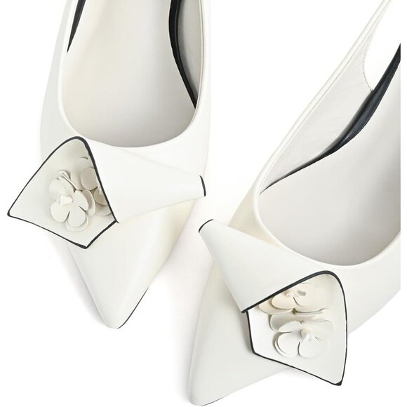 Sicare Slingback Heels Pumps Synthetic White Women Flower Block Heel Dress Shoes - Picture 2 of 13